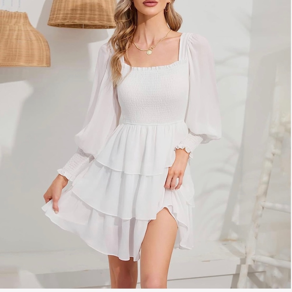 White cottage-core ruffle dress